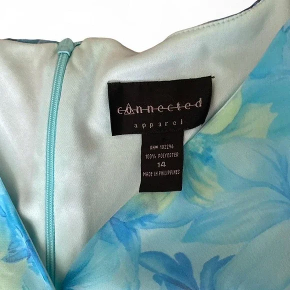 Connected Apparel Y2K Fairy Blue Floral Chiffon Midi Dress Ruched Waist Size 14 - Picture 7 of 8